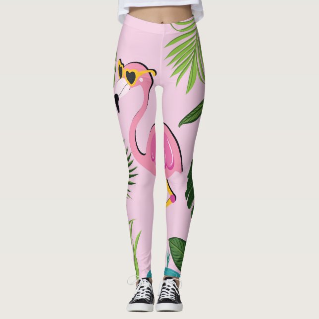 Flamingo Handflatan Lämnar Tropisk design Leggings (Framsida)