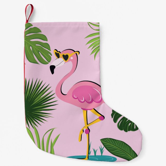 Flamingo Handflatan Lämnar Tropisk design Liten Julstrumpa (Framsidan)