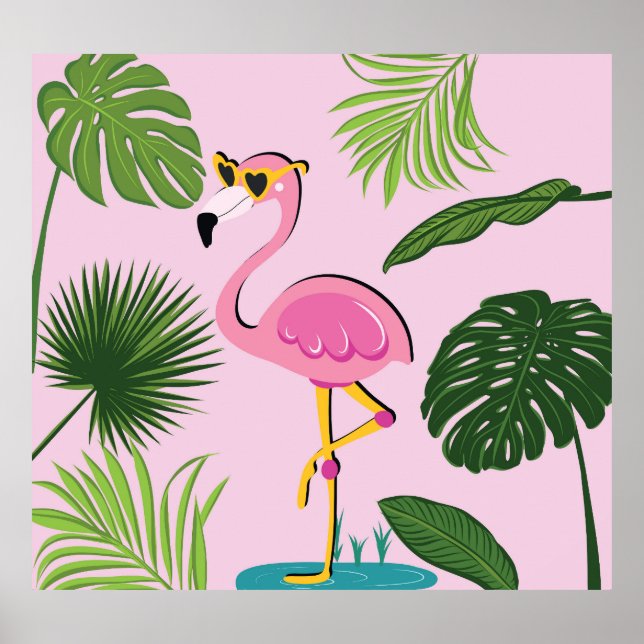 Flamingo Handflatan Lämnar Tropisk design Poster (Framsidan)