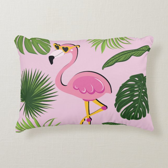Flamingo Handflatan Lämnar Tropisk design Prydnadskudde (Framsidan)