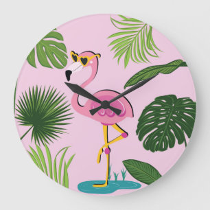 Flamingo Handflatan Lämnar Tropisk design Stor Klocka
