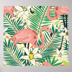 Flamingo Handflatan Löv: Tropiska Vintagen Poster