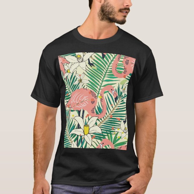 Flamingo Handflatan Löv: Tropiska Vintagen T Shirt (Framsida)