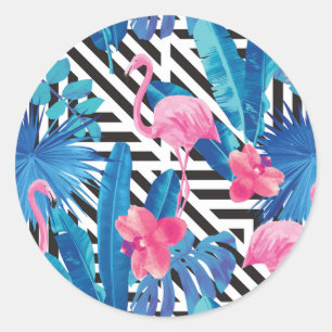 Flamingo & Handflatan på det geometriska Mönster Runt Klistermärke