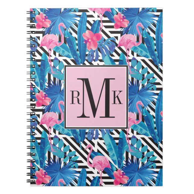 Flamingo & handflatan på geometriskt mönster anteckningsbok (Framsidan)
