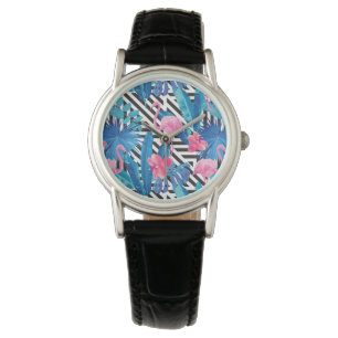 Flamingo & handflatan på geometriskt mönster armbandsur