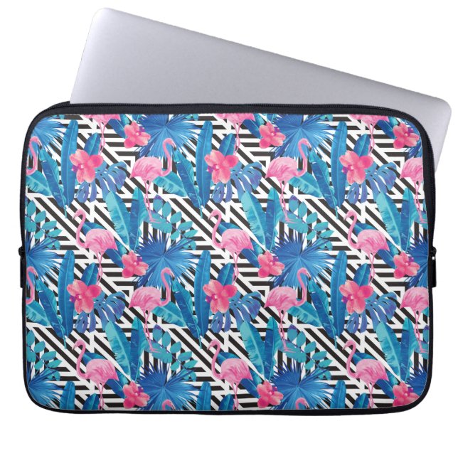 Flamingo & handflatan på geometriskt mönster laptop sleeve (Framsidan)