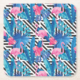 Flamingo & handflatan på geometriskt mönster underlägg papper kvadrat