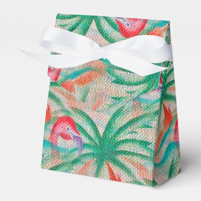 Flamingo Handflatan Träd Burlap-utseende Presentaskar (Framsidan Sidan)