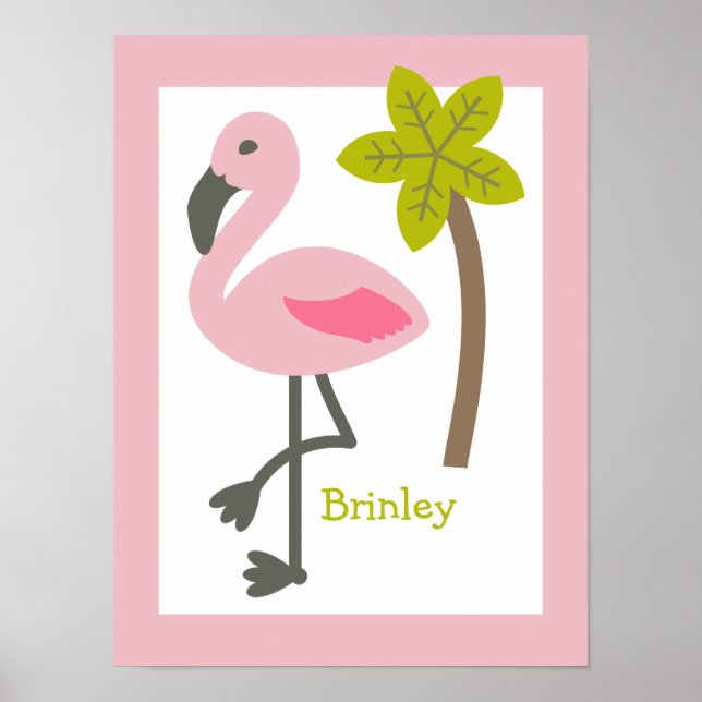 Flamingo + Handflatan Träd Personlig Nursery Artwo Poster (Framsidan)