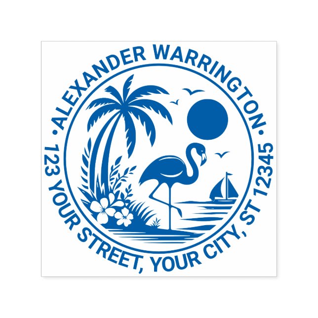 Flamingo Handflatan Träd Returadress Namn Självfärgande Stämpel (Design)