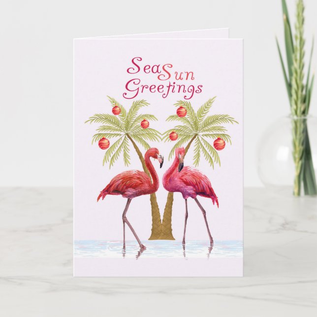 Flamingo Handflatan Träd Watercolor jul Helgkort (Framsida)