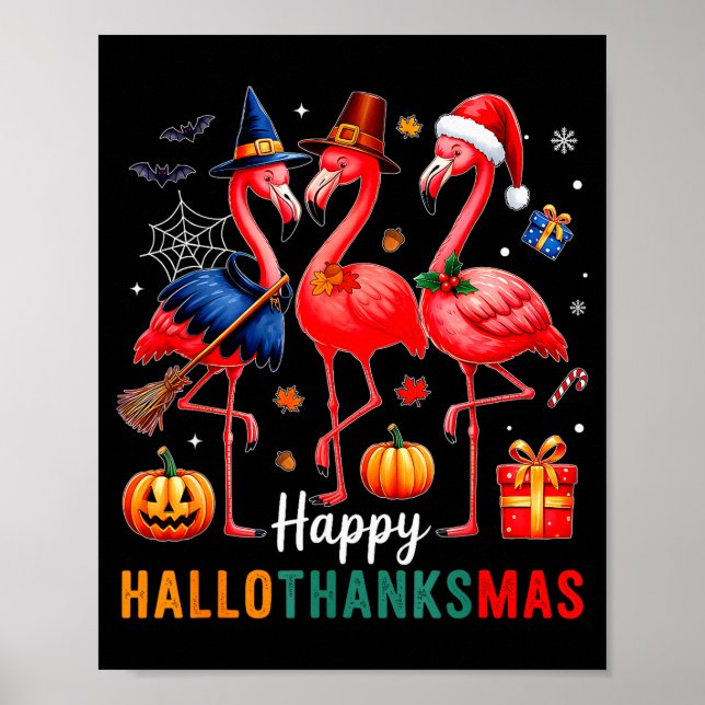 Flamingo Happy Hallothanksmas Funny Halloween Than Poster (Framsidan)