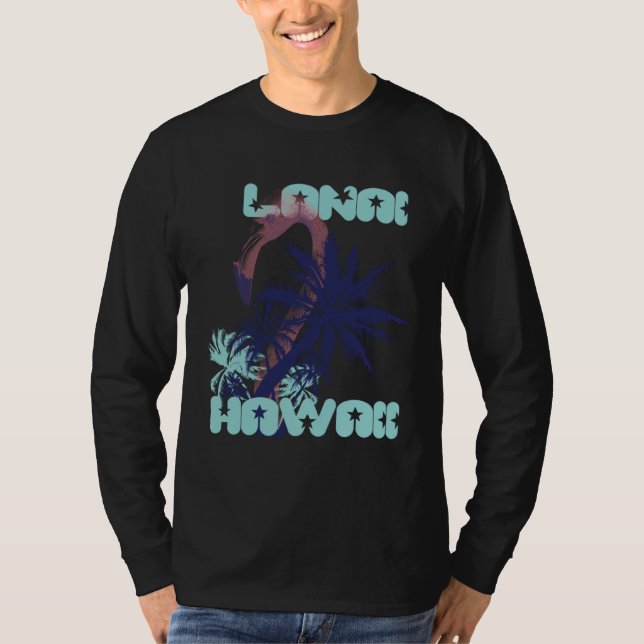 Flamingo Hawaii Lanai Palm trees Vacation Ocean T Shirt (Framsida)