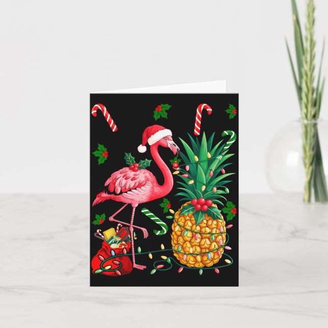 Flamingo Hawaiian Ne Christmas Lights Xmas  Kort (Framsida)