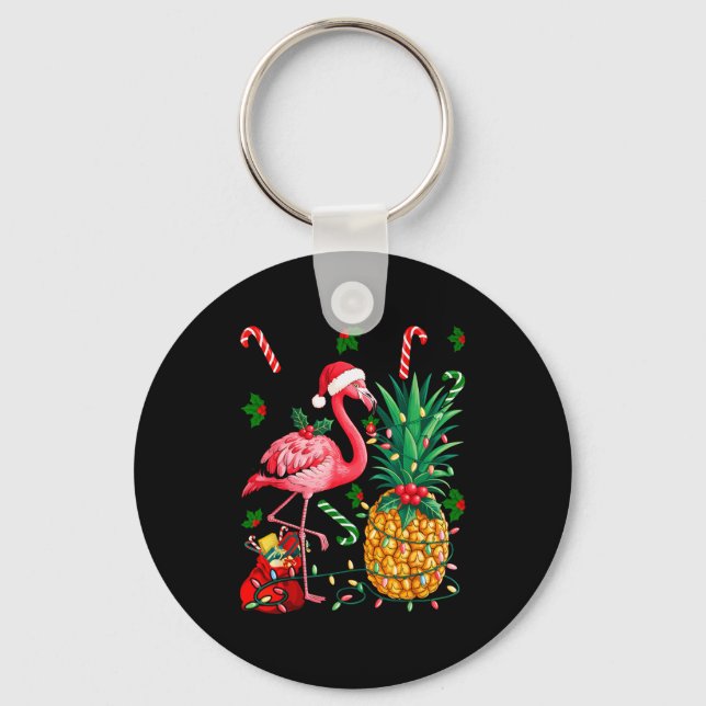 Flamingo Hawaiian Ne Christmas Lights Xmas  Nyckelring (Framsida)