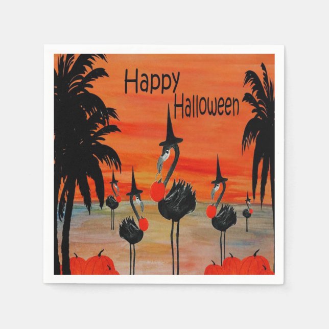 Flamingo häxa i sunset Halloween napkins Pappersservett (Framsidan)