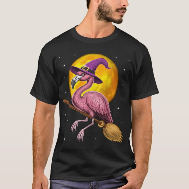Flamingo Häxa Ridande Sopkvast T Shirt (Framsida)