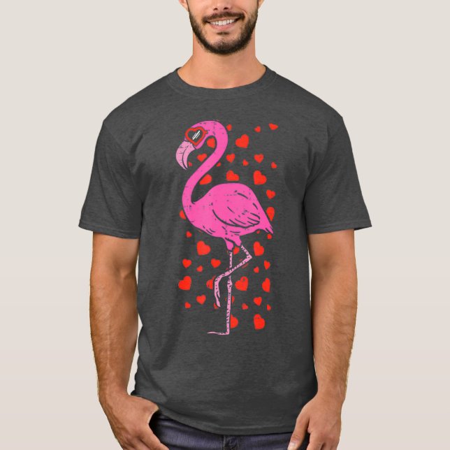 Flamingo Heart Glasses Cute Valentines Day Bird T Shirt (Framsida)
