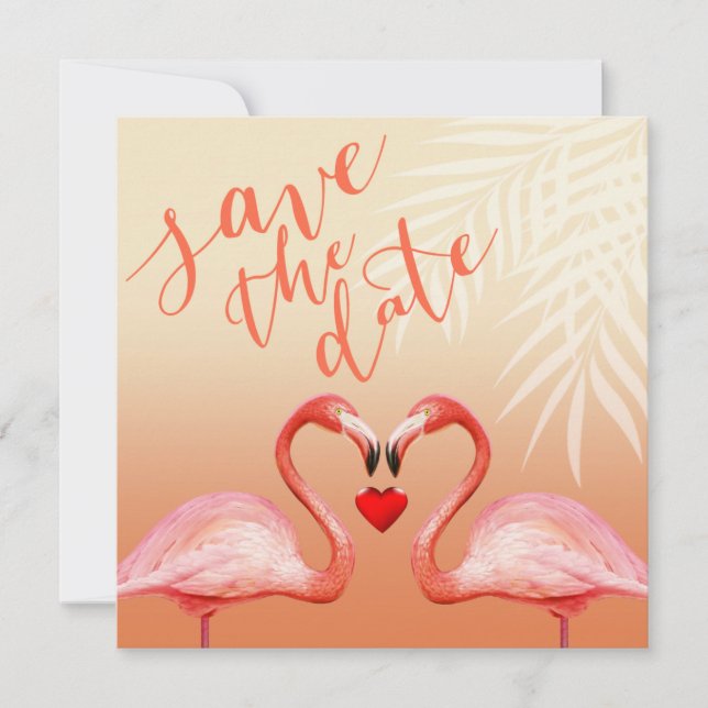 Flamingo Heart Kiss Save the Date | persika Inbjudningar (Framsida)