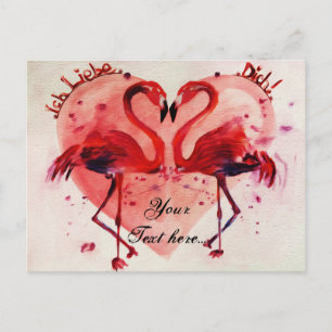 Flamingo/Heart - Postkarte/vycard Vorlage Vykort