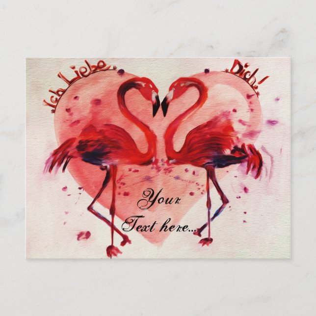 Flamingo/Heart - Postkarte/vycard Vorlage Vykort (Framsida)