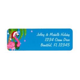 Flamingo Helgdag Handflatan Träd Beach jul Adress Returadress Etikett