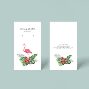 Flamingo Hibiscus Tropical Löv Earring Visning Visitkort