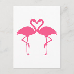 Flamingo-hjärta, två rosa flamingos i kärlek vykort