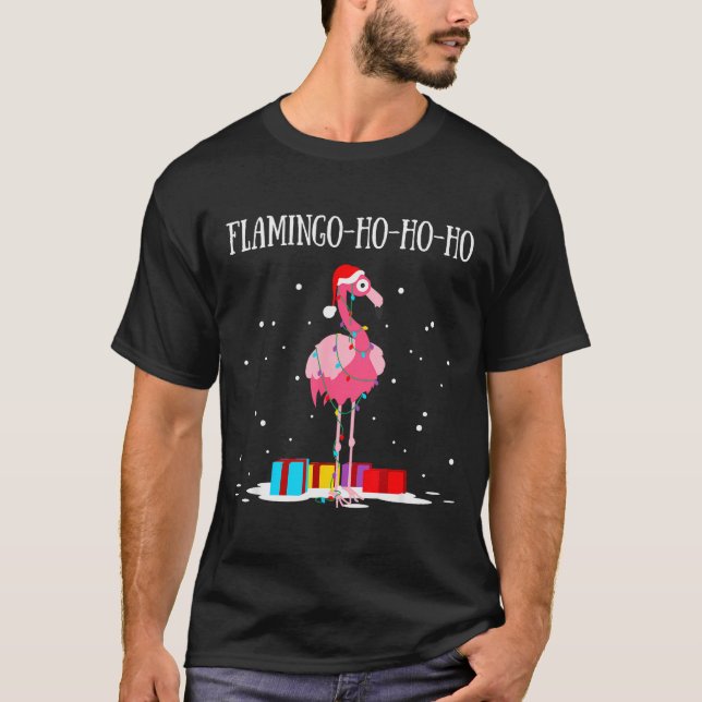 Flamingo Ho Ho Ho Nk Christmas Tree Lights Chain X T Shirt (Framsida)