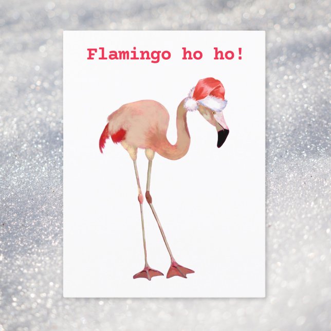 Flamingo ho ho pusha vattenfärgen roligt jul helg vykort (Skapare uppladdad)