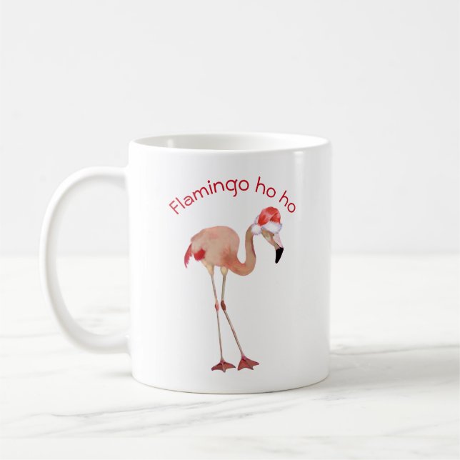 Flamingo ho ho pusha vattenfärgsjul - helgdag kaffemugg (Vänster)