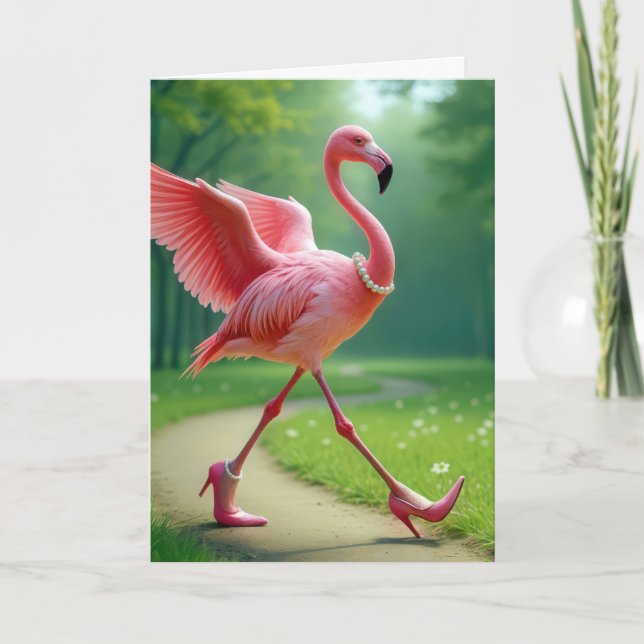 Flamingo Högklackar och pärlor Kort (Framsida)