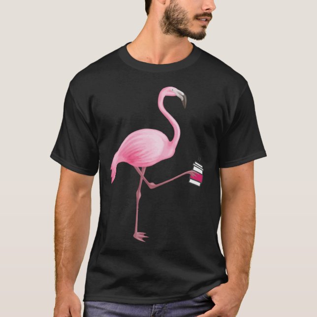 Flamingo Holding Coffee Tropical Gag Graphic T Shirt (Framsida)