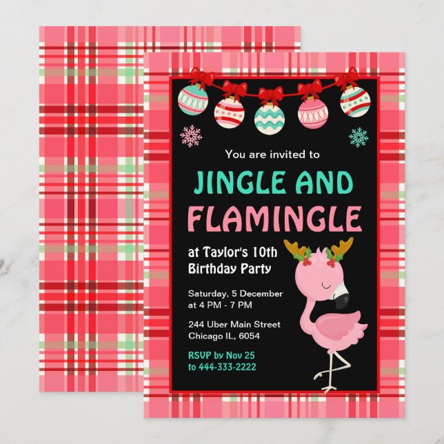 Flamingo Holiday Födelsedagsfest Inbjudningar (Fram/baksida)
