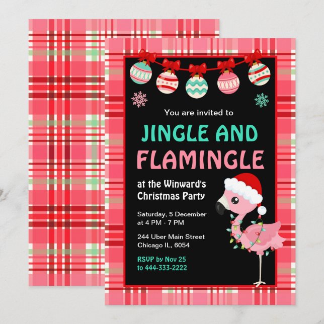 Flamingo Holiday Julfestlig fest Inbjudningar (Fram/baksida)