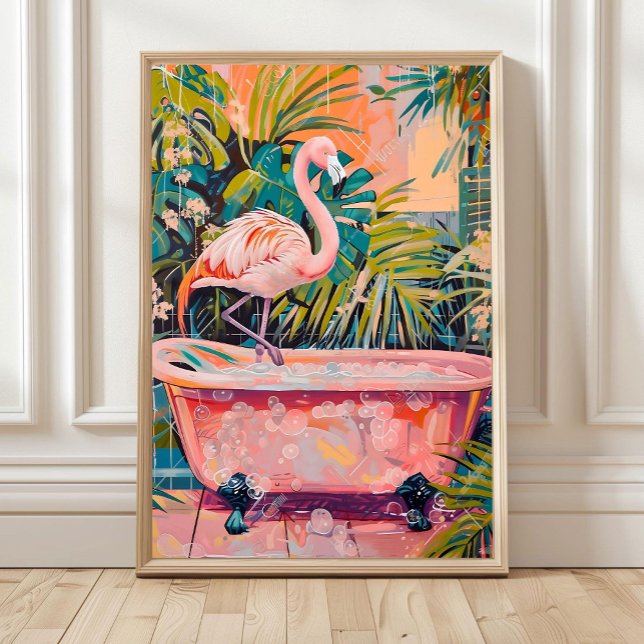 Flamingo i badkar Tryck, Badrum Väggkonst, Rosa Poster (Skapare uppladdad)