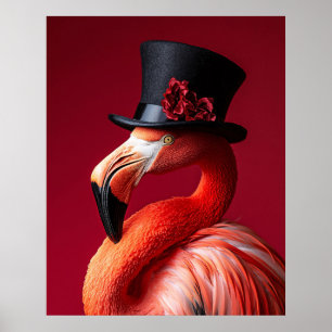 Flamingo i en topp hatt poster