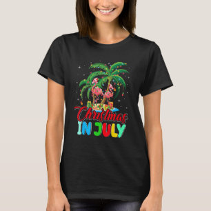 Flamingo i julen i Santa Hat Handflatan Träd i jul T Shirt