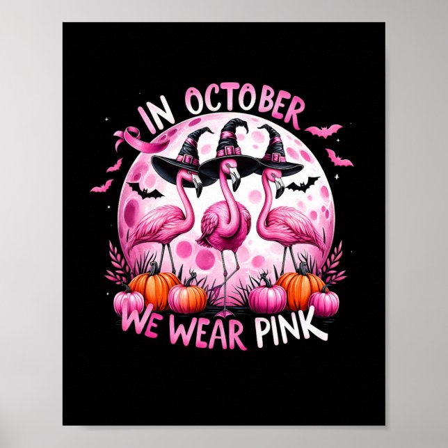 Flamingo i oktober Bära Rosa Breast Cancer Hal Poster (Framsidan)