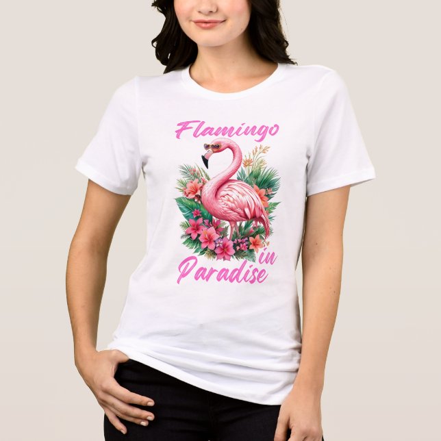 Flamingo i paradis Tri-Blend skjorta T Shirt (Framsida)