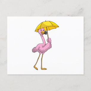 Flamingo i regn med paraply vykort