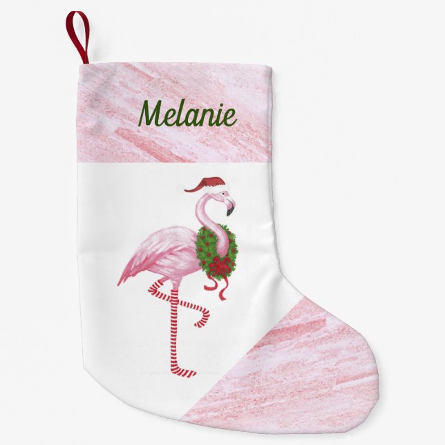 Flamingo i Santa Hat-Anpassningsbarnas julklapp Liten Julstrumpa (Framsidan)