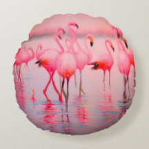 Flamingo i sjö Round Pillow