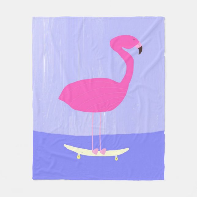 flamingo i skateboard-målarteckning fleecefilt (Framsidan)