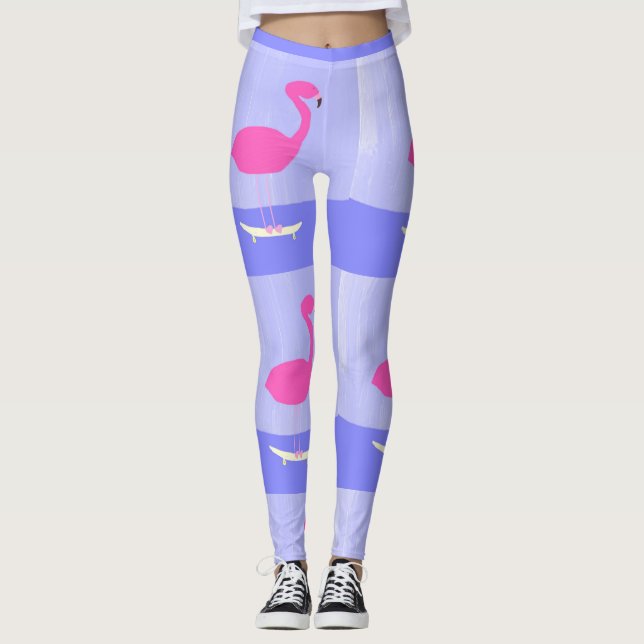 flamingo i skateboard-målarteckning leggings (Framsida)