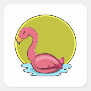 Flamingo i Vatten med Sol Fyrkantigt Klistermärke