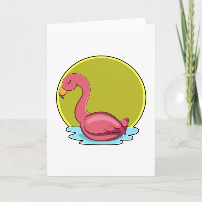 Flamingo i vatten med sol kort (Framsida)