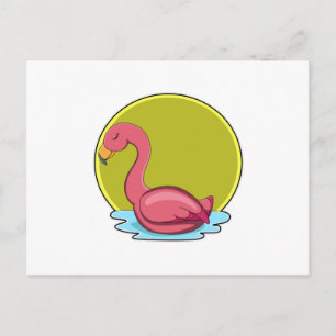 Flamingo i vatten med sol vykort