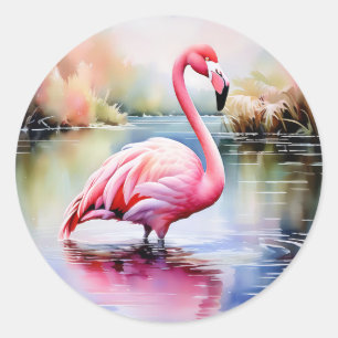 Flamingo i Vatten Runt Klistermärke